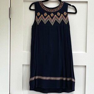 Anthropologie Embroidered Swing Tank Dress Color: Navy and Multi, Size XS
